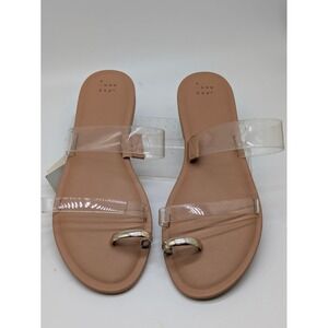 A New Day Clear Gold Toe Ring Flat Sandals Women's Size 9.5 NWT Nude Slip On